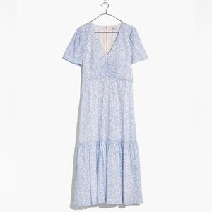 Madewell Ruched-Front Ruffle-Hem Midi Dress in Fleur Field